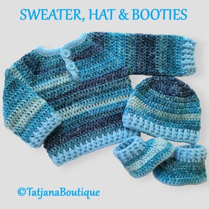 Baby Sweater, Hat and Booties