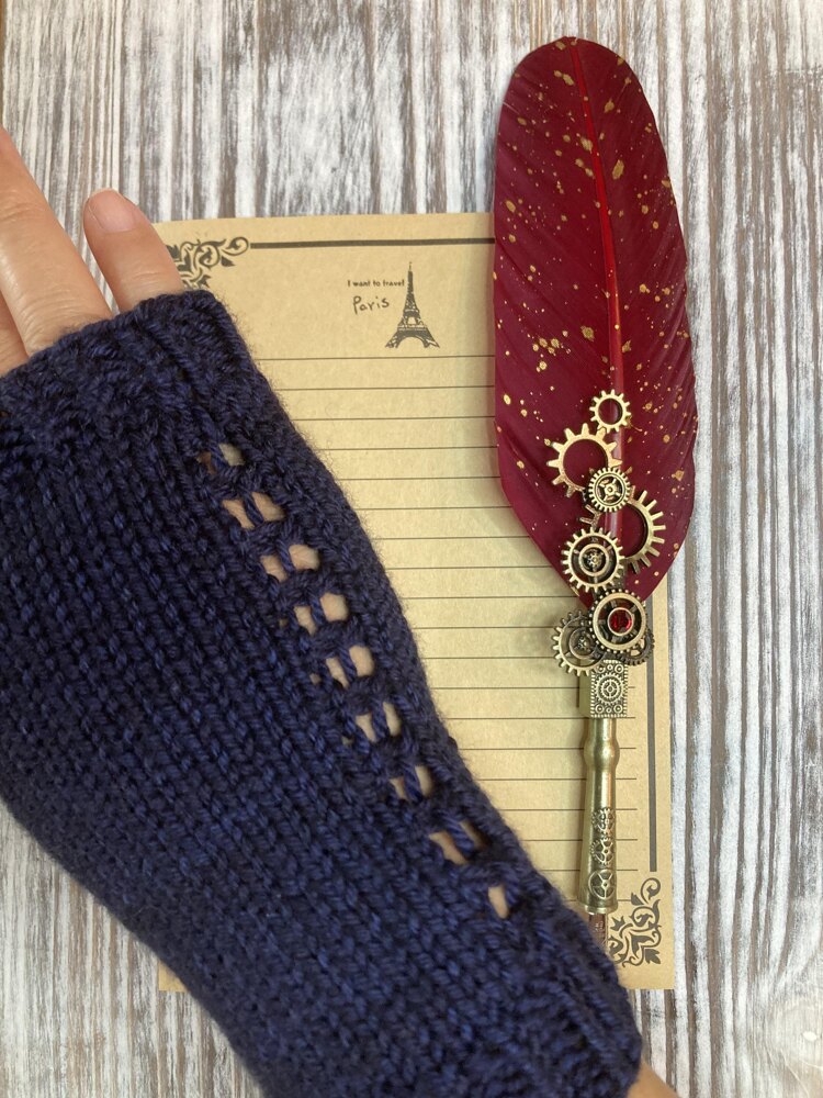 Skeeter Writing Gloves Knitting pattern by Wanded Knit and Crochet