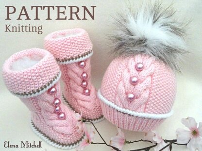 Knitting PATTERN Warm Baby Set Shoes and Hat