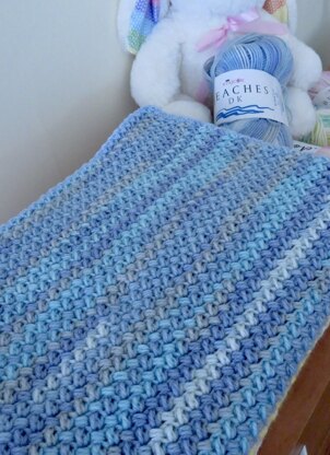 Palm Beach Baby Bean Stitch Blanket – King Cole DK Pastel Blues Crochet Pattern