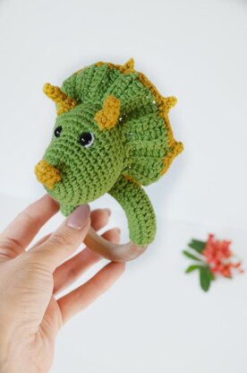 Crochet dinosaur baby rattle