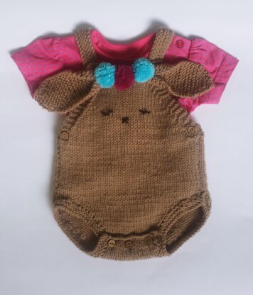 Bunny Romper with pompom trims for baby