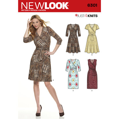 New Look Misses' Mock Wrap Knit Dress 6301 - Paper Pattern, Size A (8-10-12-14-16-18-20)