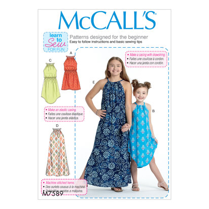 McCall's Children's/Girls' Gathered Neckline Sleeveless Dresses M7589 - Sewing Pattern