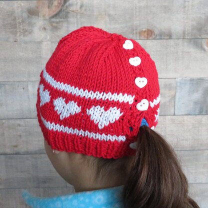 Valentine Hearts Ponytail hat for Girls