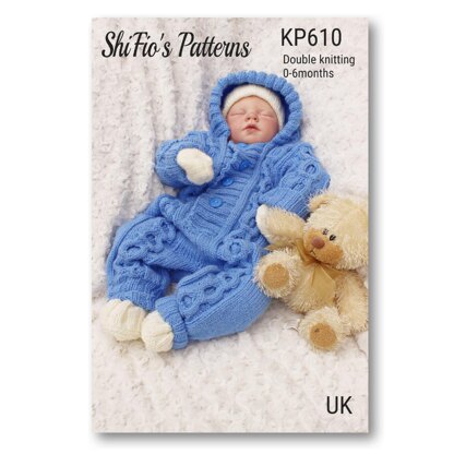 Knitting Pattern for Babies All in one Suit, Cabled Baby Knitting Pattern, Double Knitting Pattern, DK, 0-6mths, KP610