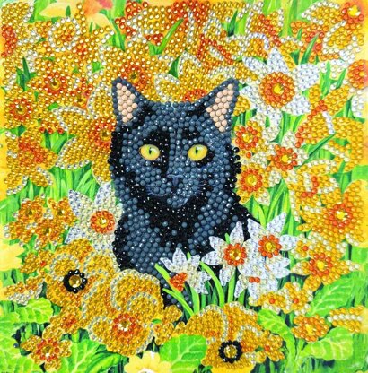 Crystal Art Cat Among the Flowers Card Diamond Painting Kit