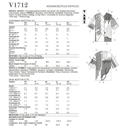Vogue Misses' Jacket V1712 - Paper Pattern, Size XS-S-M-L-XL