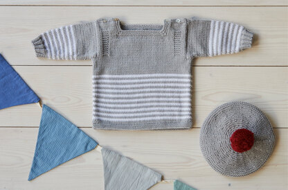 Water Babies Coat, Breton, Guernsey & Beret - Layette Knitting Pattern for Babies in Debbie Bliss - Downloadable PDF