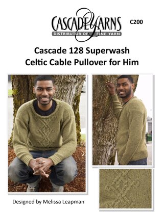 Celtic Cable Pullover for Him in Cascade Yarns Cascade 128 Superwash - C200 - Downloadable PDF