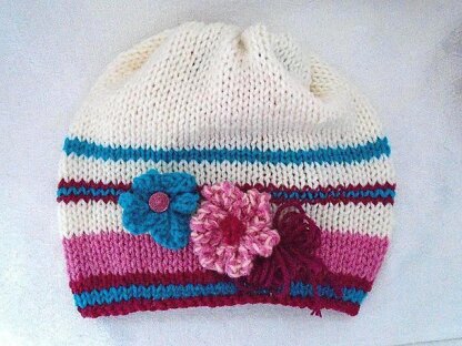 777 Knit Slouchy Hat and Flowers