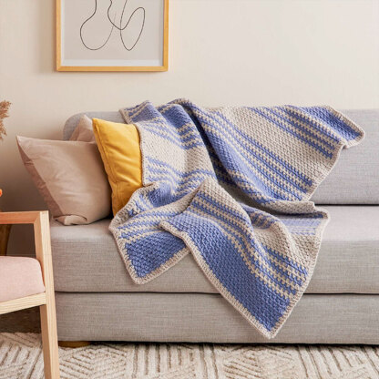 Linen Stitch Stripes Crochet Blanket in Bernat Forever Fleece - Downloadable PDF