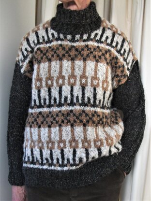 "Mood Scandi" Unisex Colour-Work Sweater with Polo Neck