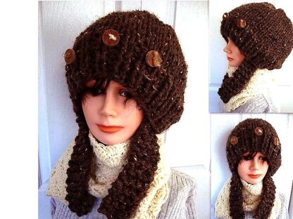 510 KNITTED CHUNKY HAT WITH LONG EAR FLAPS