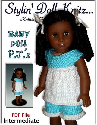 Baby Doll Pajamas, American Girl Doll, 18 inch. knitting pattern 104