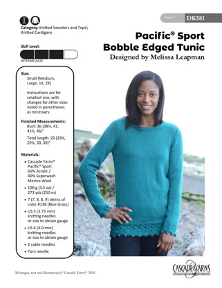 Pacific Sport Bobble Edged Tunic in Cascade Yarns - DK581 - Downloadable PDF