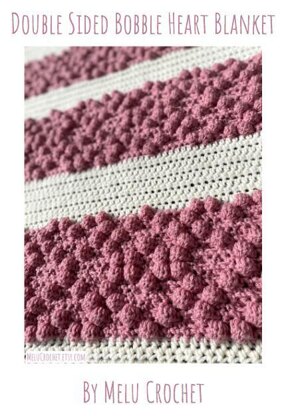 Double Sided Bobble Heart Blanket US terminology By Melu Crochet