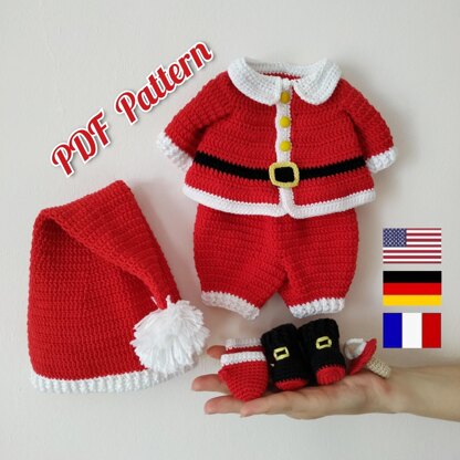 Crochet Christmas doll Lulu outfit pattern, amigurumi Christmas Santa doll clothes pattern 12,6 in (32 cm) (English, Deutsch, Français)