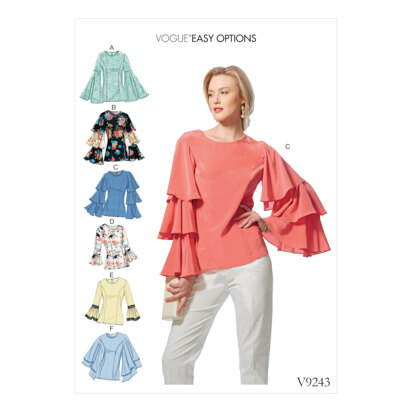 Vogue Misses' Princess Seam Tops with Flared Sleeve Variations V9243 - Sewing Pattern