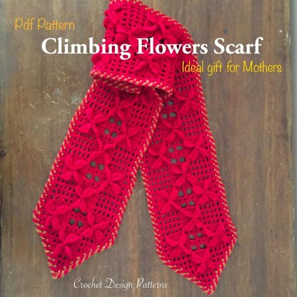 Climbing Flowers Scarf Best Crochet Gift -crochet pattern-