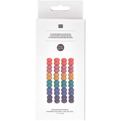 Rico Design Macramé Beads Wood Rainbow Colours 24 Pcs - 85x175x22mm