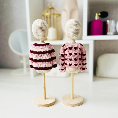 Crochet doll basic sweaters, amigurumi doll clothes, crochet doll sweater, Valentine sweaters