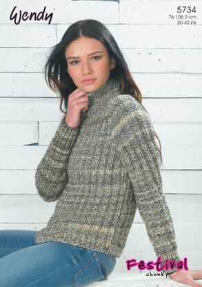 Mock Fisherman Rib Sweater in Wendy Festival Chunky - 5734