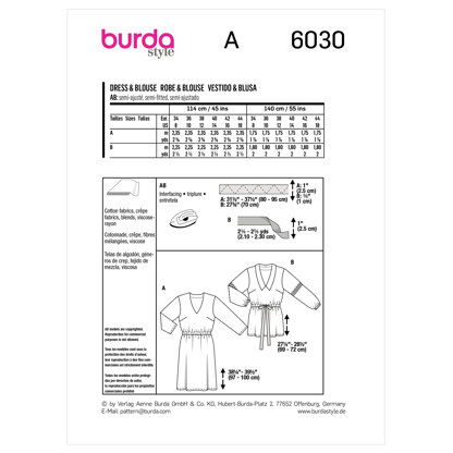 Burda Style Ladies Outerwear Dress / Blouse B6030 - Paper Pattern, Size 34 - 44