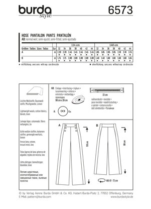 Burda Style Trousers B6573 - Paper Pattern, Size 6-18