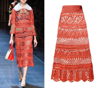 Crochet summer lacy skirt with scalloped hem.