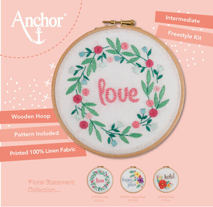 Anchor Starter Kit Love Hoop Printed Embroidery Kit - 15 x 15 cm