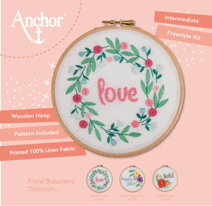 Anchor Starter Kit Love Hoop Embroidery Kit - 15 x 15 cm