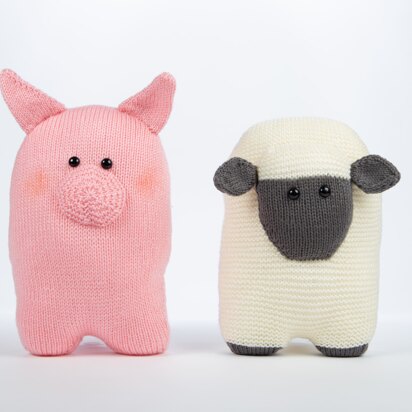 Sheep and Pig Cushions in Deramores Studio DK Acrylic - Downloadable PDF