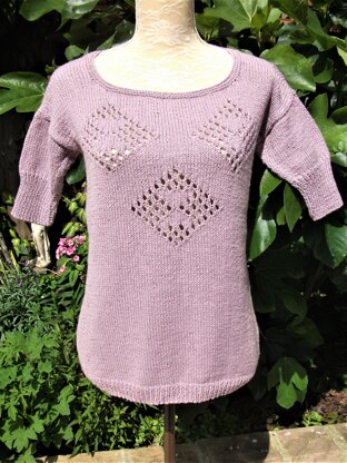 Scoop Neck Sweater with 3 Open Stitch Motifs