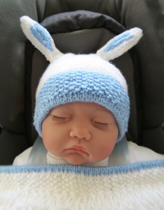 Baby Boy Bunting Bunny Car Seat Blanket & Hat