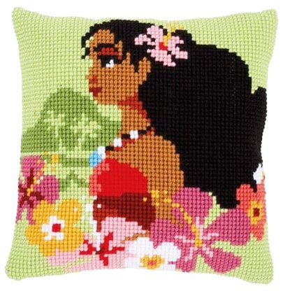 Vervaco Moana Island Girl Cross Stitch Cushion Kit - 40cm x 40cm