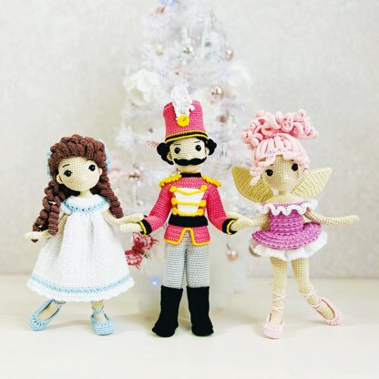 Crochet Nutcracker doll, amigurumi fairy doll crochet pattern, crochet doll with clothes, crochet wings pattern, Nutcracker set