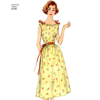 Simplicity 8799 Misses Vintage Nightgowns - Paper Pattern, Size A (XS-S-M-L-XL)