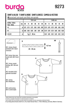 Burda Style Babies' Top and Dress with Round Neckline and Rib Knit Bands B9273 - Paper Pattern, Size 6M-3 (68-98)