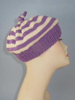 Simple Stripe Topknot Beret Hat