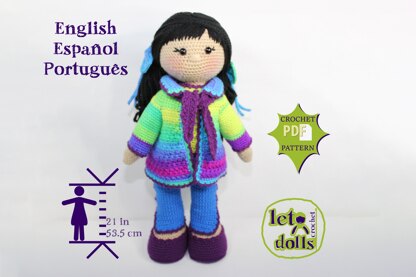 Crochet Doll Pattern, Amigurumi doll pattern, Large doll, 21"/53cm, Lily