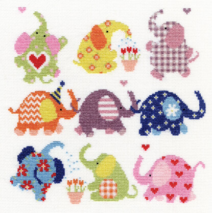 Bothy Threads Slightly Dotty Elephants Cross Stitch Kit - 26cm x 26cm