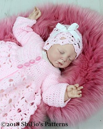 Crochet Pattern For Baby Matinee Jacket , Dress, Hat and Booties #291