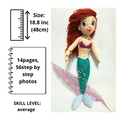 Toy knitting pattern, Knitting The Little Mermaid doll