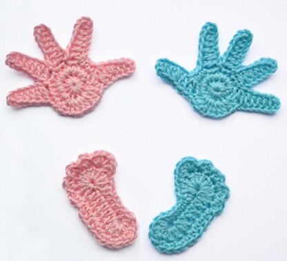 Crochet baby hand. Baby handprint. Crochet baby foot print. Crochet applique. Baby embellishment