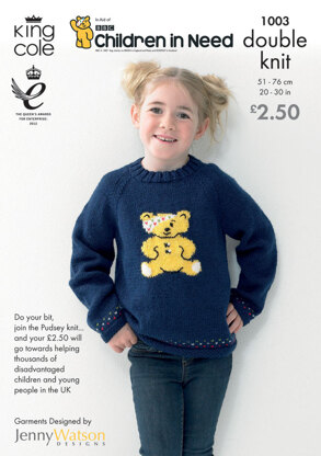 Children in Need Pudsey Bear Jacket and Cardigan Knitted in King Cole Big Value DK - 1003