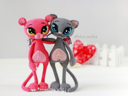 2in1: Pink Panther + Cat Lucienne + Eyes crochet pattern (PDF + 8 videos)