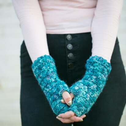 Deep Water fingerless mittens