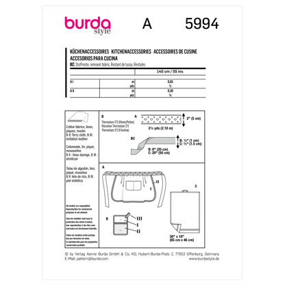 Burda Style Creativ Kitchen Accessories B5994 - Paper Pattern, Size ONE SIZE