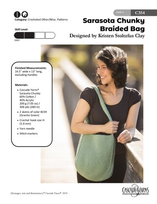 Braided Bag in Cascade Yarns Sarasota Chunky - C354 - Downloadable PDF